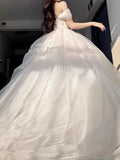 Princess Ball Gown Off The Shoulder Tulle Champagne Prom Dresses Inspiration Long Party Night Gowns 20th Birthday Outfits HZ0311
