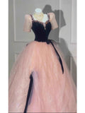 Princess Ball Gown Sweetheart With Short Sleeves Pink Tulle Bodice Prom Dresses Inspiration Long Party Gowns 20th Birthday Outfits HZ0311