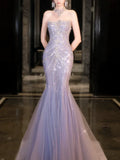 Modest Mermaid Strapless Lilac Sequins Prom Dresses Inspiration Long Party Evening Dress 21st Birthday Outfits HZ0311