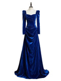 Unique Sheath Royal Blue Long Sleeves Prom Dresses Inspiration Party Night Gowns 20th Birthday Outfits HZ0311