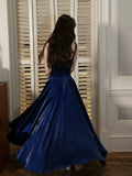 Elegant A Line Spaghetti Strap Royal Blue Ankle Length Pleated Prom Dress Aesthetic Graduation Birthday Outfits HZ0311