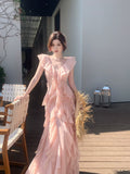 Simple A line V Neckline Chiffon Coral Pink Prom Dresses Long 16th Birthday Outfits HZ0311