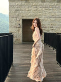 Elegant Mermaid Spaghetti Strap Pink Chiffon Rose Sequin Long Layered Prom Dress Aesthetic Graduation Evening Outfits HZ0311