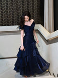 Elegant Mermaid Off The Shoulder Navy Blue Long Prom Dresses 16th Nigh Party Birthday Outfits HZ0311
