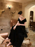 Classy Mermaid Off The Shoulder Black With Short Sleeves Floor Length Pleated Prom Dress Graduation 20th Birthday Outfits HZ0311