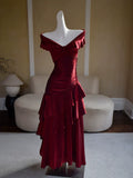 Vintage 1960s Mermaid Off The Shoulder Burgundy Prom Dresses Inspiration Long Party Retro Evening Dress 20th Birthday Outfits HZ0311