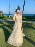 Elegant A line Square Neck White Lace Long Sleeves Prom Dresses 16th Nigh Party Birthday Outfits HZ0311