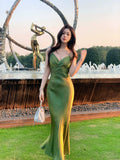 Modest Mermaid Halter Green Prom Dresses Wedding Guest Gown 18th Nigh Party Birthday Outfits HZ0311