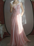 Vintage 1960s Mermaid V Neck Pink With Ruffles Lace Prom Dresses Inspiration Long Party Evening Dress 18th Birthday Outfits HZ0311