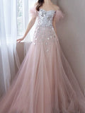 Elegant Mermaid Off The Shoulder Pink Tulle Prom Dresses Inspiration Long Party Evening Dress 19th Birthday Outfits HZ0311