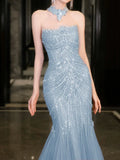 Modest Mermaid Strapless Lilac Sequins Prom Dresses Inspiration Long Party Evening Dress 21st Birthday Outfits HZ0311