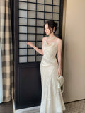 Elegant Mermaid Spaghetti Straps Lace Chiffon Ankle Length Prom Dresses 16th Nigh Party Birthday Outfits HZ0311