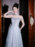 Princess A line Strapless Blue Sequins Prom Dresses Inspiration Long Party Night Gowns 20th Birthday Outfits HZ0311