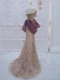 Modest Mermaid Champagne Strapless With Pleated Prom Dresses Inspiration Long Party Night Evening Dress 19th Birthday Outfits HZ0311