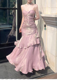 Modest Mermaid Spaghetti Straps Pink Long Prom Dresses High School Teens Senior Graduation Dance Party Dress Outfits HZ0311