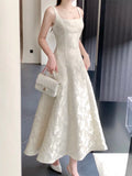 Simple A Line Square Neck White Satin Ankle Length Prom Dresses 17th Nigh Party Birthday Outfits HZ0311