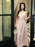Sexy A line Scoop Neck Pink Satin Prom Dresses Wedding Guest Dress 20th Birthday Outfits HZ0311
