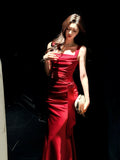 Elegant Sheath Square Neck Satin Red Ankle Length Prom Dresses 17th Nigh Party Birthday Outfits HZ0311
