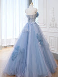 Elegant Ball Gown Sweetheart Blue Tulle Long Prom Dresses Formal Party Dress Prom Gown HZ0311