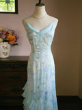 Vintage 1960s A line Spaghetti Straps Light Blue Chiffon Prom Dresses Inspiration Long Party Evening Dress 18th Birthday Outfits HZ0311