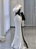 Elegant Mermaid Strapless White Sequins Prom Dresses Inspiration Long Party Evening Dress 19th Birthday Outfits HZ0311