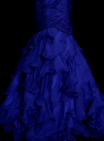 Mermaid One Shoulder Royal Blue Tulle With Pleated Ruched Long Prom Dresses Party Dress For Women HZ0311