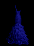 Mermaid One Shoulder Royal Blue Tulle With Pleated Ruched Long Prom Dresses Party Dress For Women HZ0311