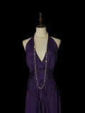 Simple A line Halter V Neck Chiffon Grape Long Prom Dress Ideas With Pleated Formal Party Dress Inspo For Women HZ0311