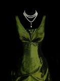 Classy Ball Gown V Neckline Olive Green Taffeta With Beadings Long Prom Dresses Trendy Party Dress For Women HZ0311