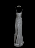Simple A line Spaghetti Straps Silver Gray Satin Long Prom Dress Ideas With Pleated Formal Party Dress Inspo For Women HZ0311