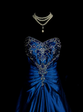 Classy Ball Gown Sweetheart Royal Blue Taffeta With Gold Beadings Long Prom Dresses Trendy Party Dress For Women HZ0311