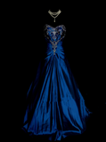 Classy Ball Gown Sweetheart Royal Blue Taffeta With Gold Beadings Long Prom Dresses Trendy Party Dress For Women HZ0311