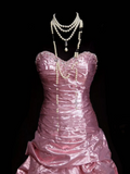 Classy Ball Gown Sweetheart Pink Organza With Beadings Layered Long Prom Dresses Trendy Party Dress For Women HZ0311