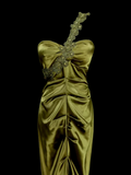 Modest Mermaid One Shoulder Olive Green Ruched Satin Long Prom Dress Ideas With Pleated Formal Party Dress Inspo For Women HZ0311