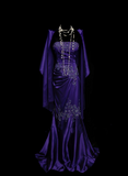 Classy Mermaid Strapless Grape Purple Satin With Appliques Beadings Long Prom Dresses Trendy Party Dress For Women HZ0311