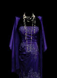 Classy Mermaid Strapless Grape Purple Satin With Appliques Beadings Long Prom Dresses Trendy Party Dress For Women HZ0311