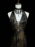 Classy Formal Mermaid Halter Black Tulle With Beads Style Impress Long Prom Dresses Party Gowns HZ0311
