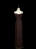 Chic Formal A Line Spaghetti Strap Brown Sequin Style Impress Long Prom Dresses Party Gowns HZ0311