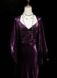 Chic Formal Mermaid Spaghetti Strap Purple Satin With Cape Style Impress Long Prom Dresses Party Gowns HZ0311
