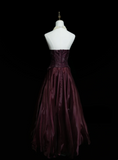 Classy Formal Ball Gowns Strapless Burgundy With Beads Style Impress Long Prom Dresses Party Gowns HZ0311