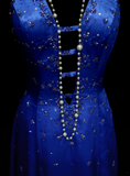 Fancy Mermaid Halter Royal Blue Satin Long Prom Dresses Formal Gowns Inspo Evening Outfit HZ0311
