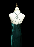 Vintage Mermaid Halter Dark Green Long 70s Prom Dresses Formal Gowns Inspo Evening Outfit HZ0311