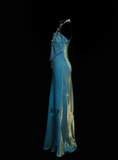 Vintage Mermaid 2 Piece Blue Spaghetti Strap Long 70s Prom Dresses Formal Gowns Inspo Evening Outfit HZ0311