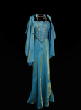 Vintage Mermaid 2 Piece Blue Spaghetti Strap Long 70s Prom Dresses Formal Gowns Inspo Evening Outfit HZ0311