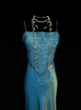 Vintage Mermaid 2 Piece Blue Spaghetti Strap Long 70s Prom Dresses Formal Gowns Inspo Evening Outfit HZ0311