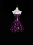 Sparkly Ball Gown Sweetheart Grape Sequin Short 16th Birthday Dress Middle School Homecoming Dresses Cocktail Gown HZ0311