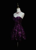 Sparkly Ball Gown Sweetheart Grape Sequin Short 16th Birthday Dress Middle School Homecoming Dresses Cocktail Gown HZ0311