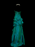 Chic A line Sweetheart Green Satin Pleated With Sequined Bodice Long Prom Dresses Party Dress 18th Birthday Outfits Graduation Dress HZ0311