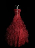 Ball Gown Strapless Burgundy Sleeveless With Applique Women's Dress Satin Long Quinceanera Dresses Sweet 16 Birthday Quince Dress Outfits HZ0311