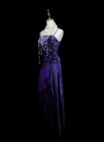 Chic A line Spaghetti Straps Grape With Flowers Long Prom Dresses Party Dress 19th Birthday Outfits Graduation Dress HZ0311